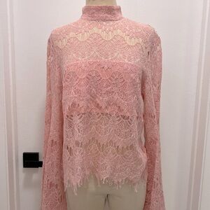 MINKPINK lace top pink blouse size Large